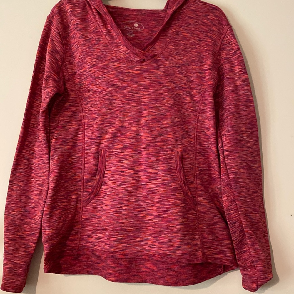 Women’s tangerine hooded athletic sweatshirt pink red heather Large EUC